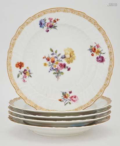 Set of Five KPM Gilt and Floral Decorated Porcelain Dinner P...