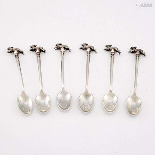 Set of Six George V Sterling Silver Novelty Demitasse Spoons