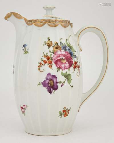 German Gilt and Floral Decorated Porcelain Pitcher With Cove...