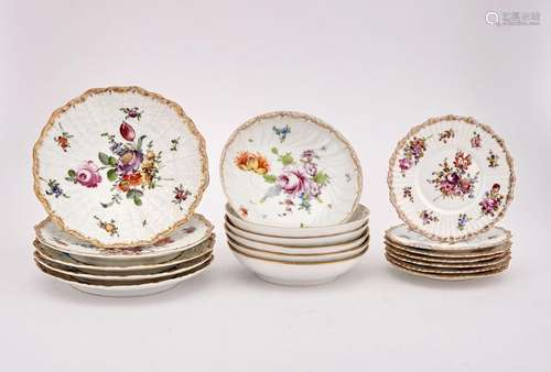 Group of Dresden Gilt and Floral Decorated Porcelain Partial...