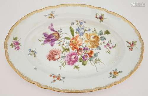 Dresden Gilt and Hand-Painted Porcelain Oval Serving Platter