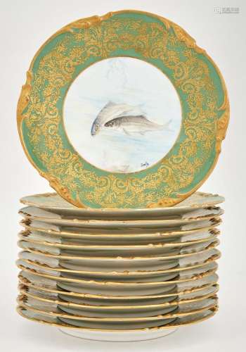 Set of Twelve J. Pouyat Limoges Hand-Painted and Gilt Decora...
