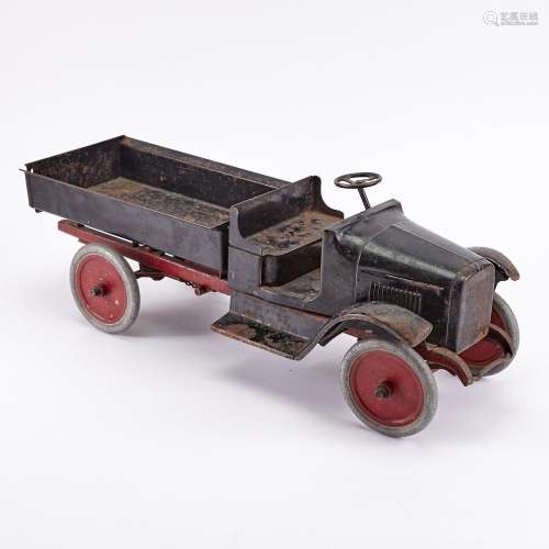 Buddy L Black and Red Painted Pressed Steel Toy Dump Truck