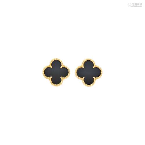 Van Cleef & Arpels Pair of Gold and Black Onyx `Alhambra...