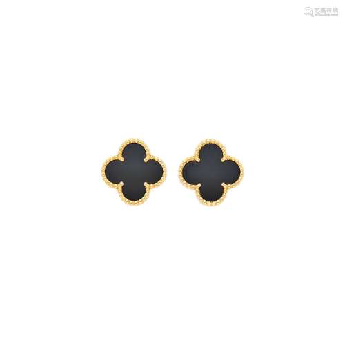 Van Cleef & Arpels Pair of Gold and Black Onyx `Alhambra...