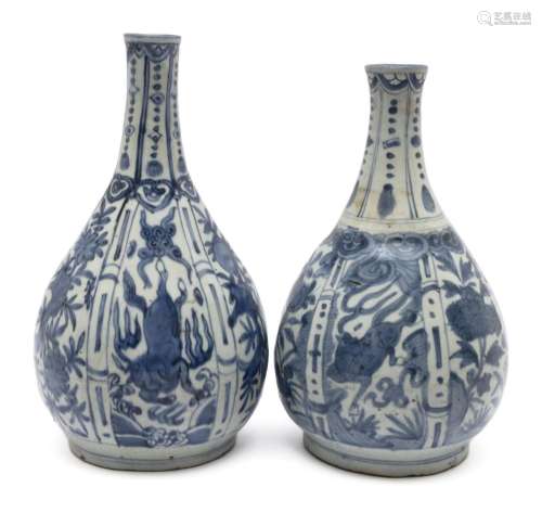 Two blue and white kraak porcelain bottle vases