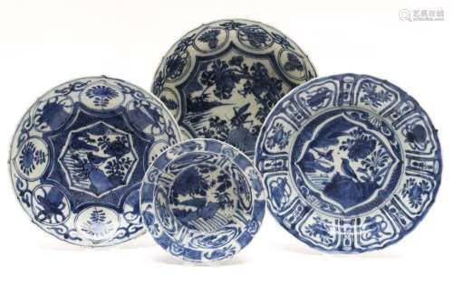 Four blue and white Kraak porcelain dishes