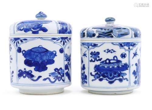 Two blue and white lidded vases