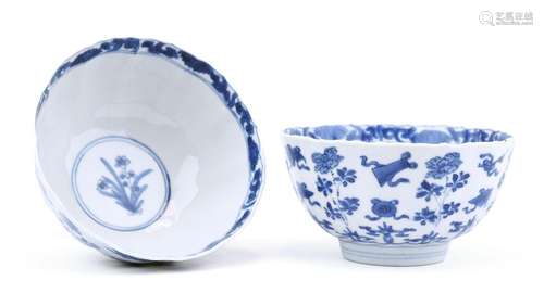 Two blue and white bowls