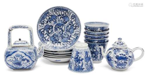 A group of blue and white tea wares