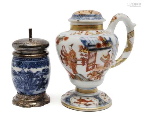 A Chinese imari porcelain mustard pot and a smaller blue and...