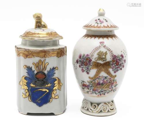 Two chine-de-commande tea canisters and covers