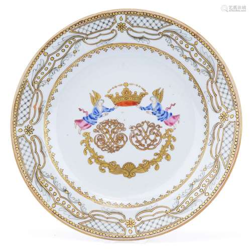 A chine-de-commande double monogram 'marriage' plate