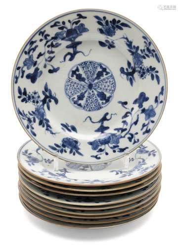 Ten blue and white plates