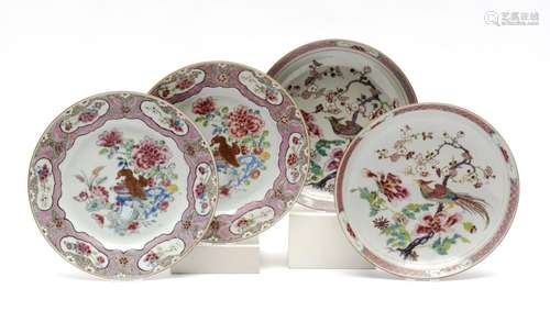 Four famille rose porcelain plates