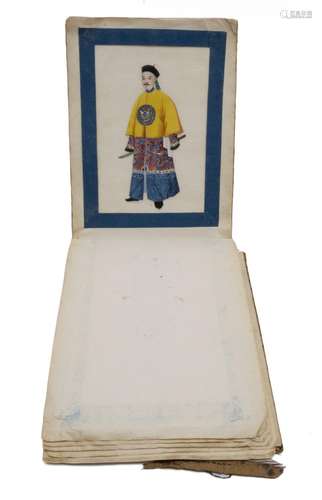 A small album with twelve antique pith paper paintings of fi...