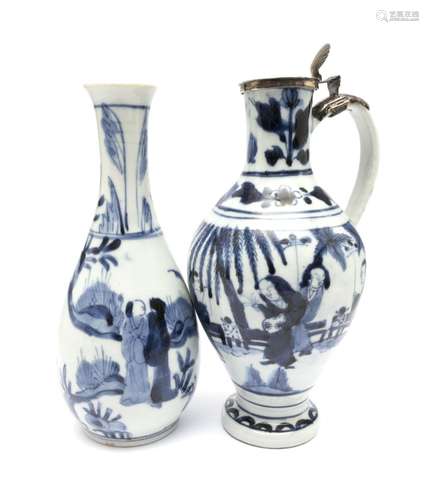 A Japanese blue and white Arita pitcher and vase