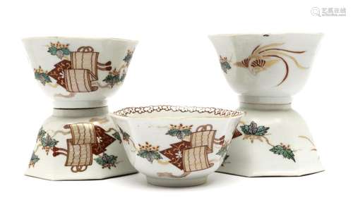 Five octagonal Japanese porcelain bowls