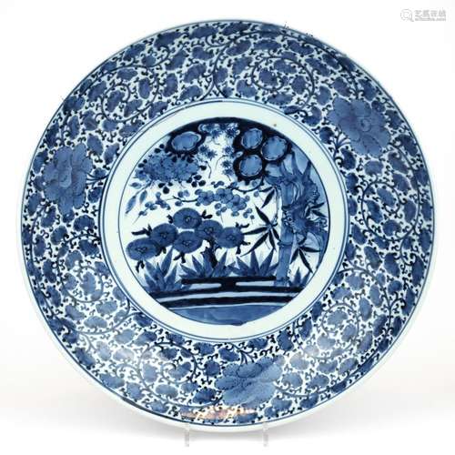 A very large Japanese Arita blue and white dish