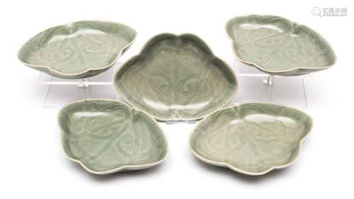 Five rare Japanese celadon butterfly dishes