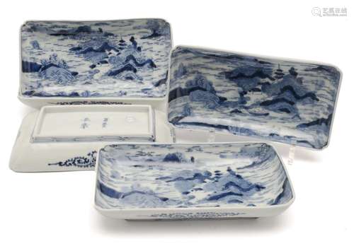 A rare set of five Japanese oblong dishes