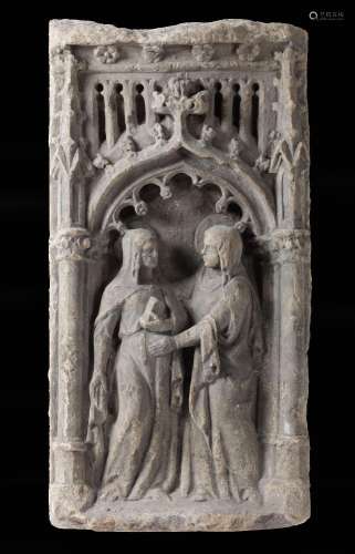 A French carved limestone relief with the Visitation