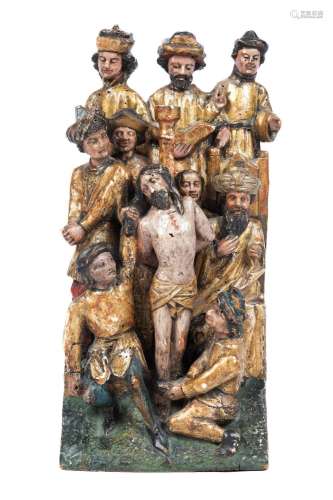 A Brabant carved and polychrome painted oak group of Christ ...