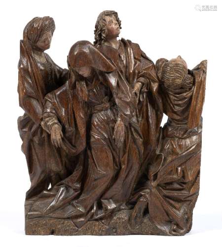 A Flemish carved and polychrome painted oak group of the Swo...