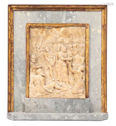 A larger Malines carved alabaster relief `Mercy`