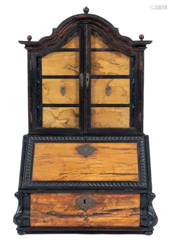 A Dutch colonial ebony and kayu pelet small bureau cabinet