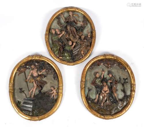 A set of three German or Austrian carved giltwood and polych...