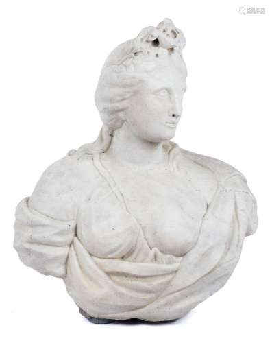 A North-European carved marble bust of a classical female fi...