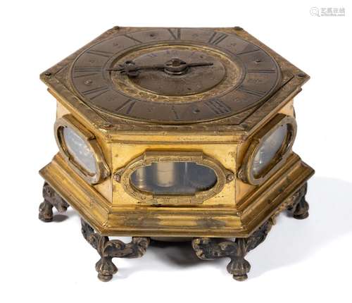 A Polish gilt-bronze and brass horizontal table clock