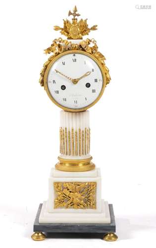 A Louis XVI ormolu and marble columnar mantel clock `pendule...