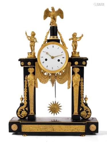 A Louis XVI ormolu-mounted black marble mantel clock `pendul...