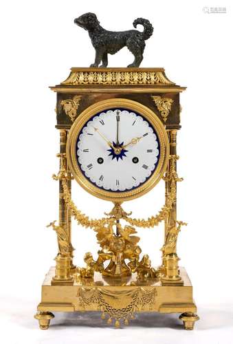 A French ormolu and patinated bronze mantel clock `pendule p...