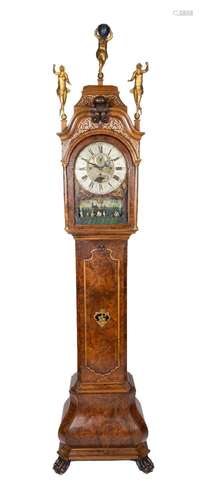 A Dutch burr-walnut longcase clock