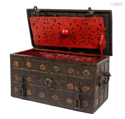 A German polychrome-painted wrought-iron Armada chest