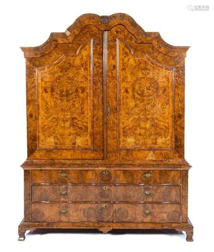 A Dutch brass-mounted walnut and burr-walnut cabinet