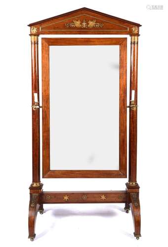 An Empire ormolu-mounted mahogany psyche or cheval mirror