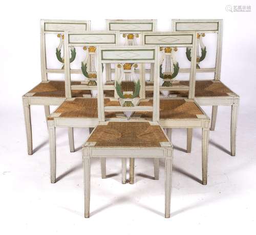 A set of six Empire polychrome-painted dining chairs