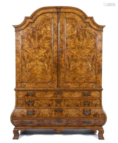 A Dutch brass-mounted walnut and burr-walnut cabinet