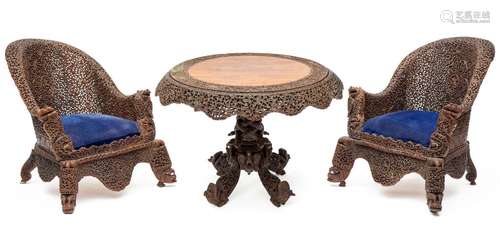 A suite of Anglo-Indian carved hardwood furniture