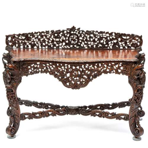 An Anglo-Indian carved rosewood console table