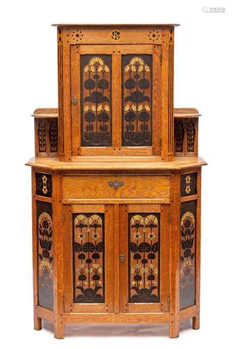 A Dutch Nieuwe Kunst carved and painted oak sideboard