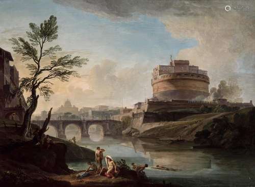 Scuola romana del XVIII secolo Veduta con Castel Sant`Angelo