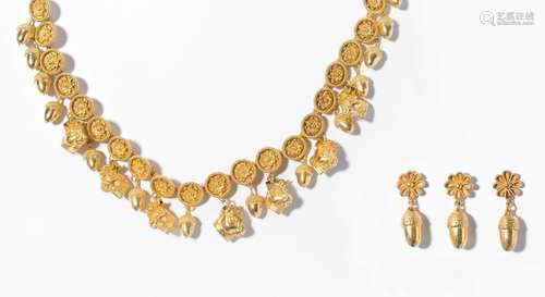 Ilias Lalaounis granuliertes Gold-Collier mit Ohrschmuck