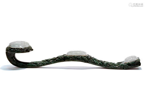 Jasper Jade Inlaid White Jade Ruyi Sceptre