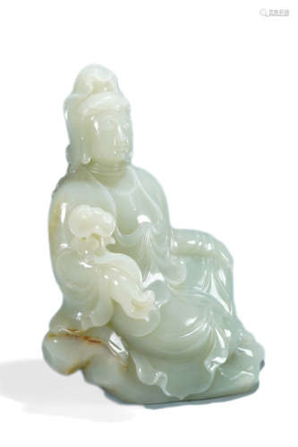 Carved Hetian Jade Figure Of Guanyin