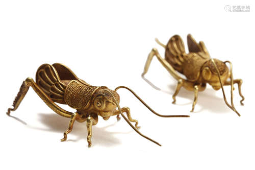 Pair Of Gold Made Crickets